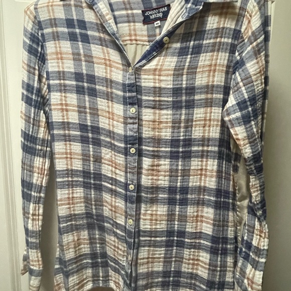 Johnny Was Blue and Brown Plaid Shirt - Picture 6 of 6